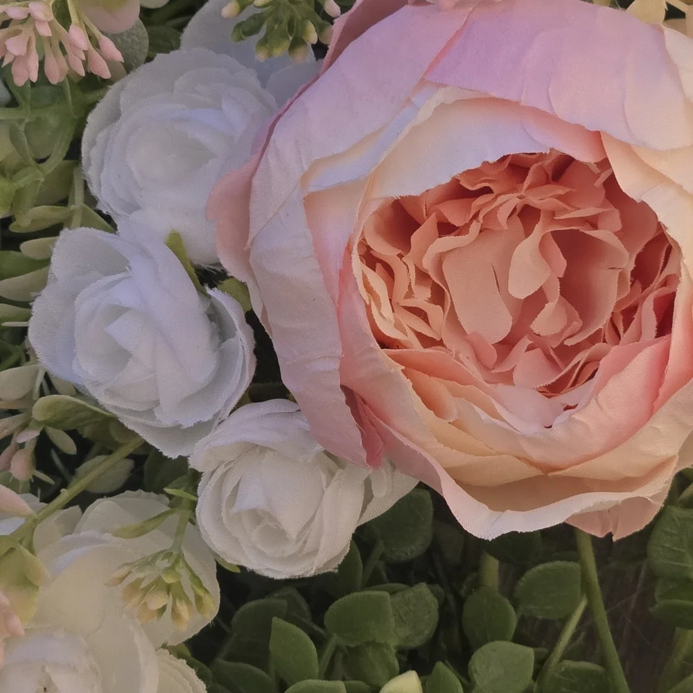 Handmade Cottage Style Elegant Pink and White Floral Wreath